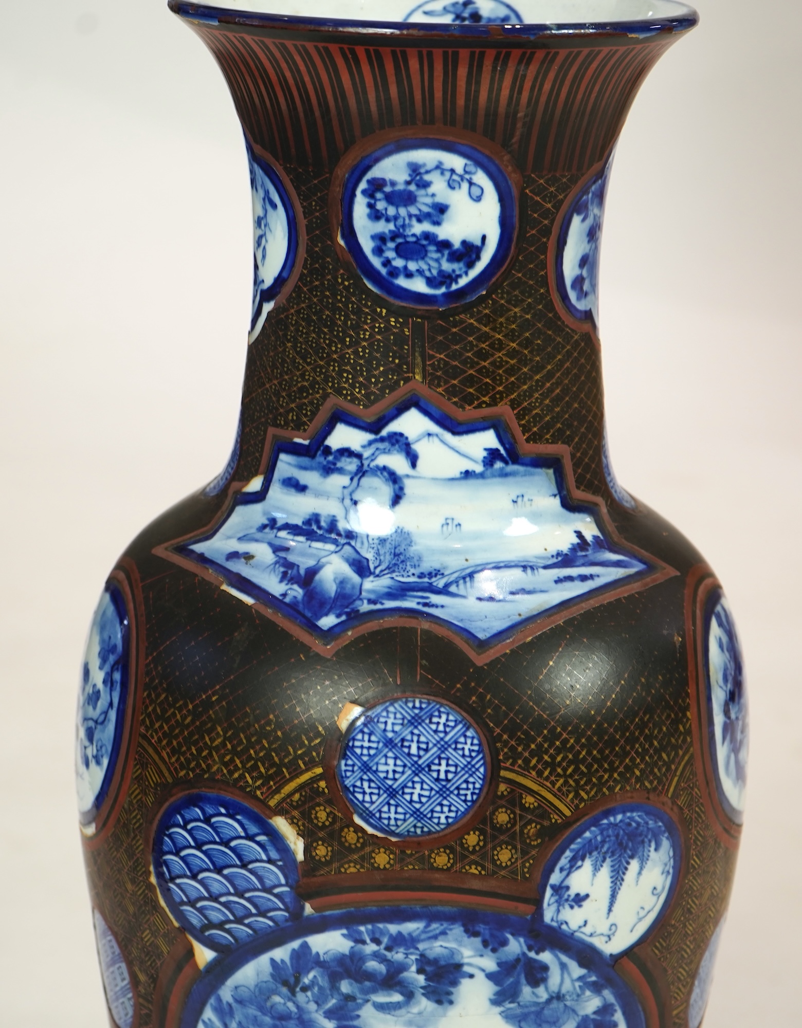 A large Japanese blue and white and gilt lacquered vase, late 19th century